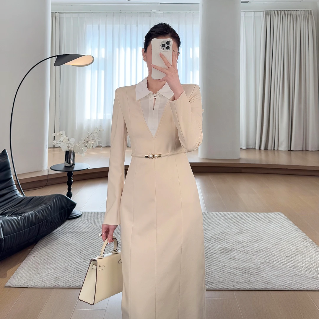 利祯新款【政律佳人】时尚名媛设计感假两件翻领连衣裙LZ1447