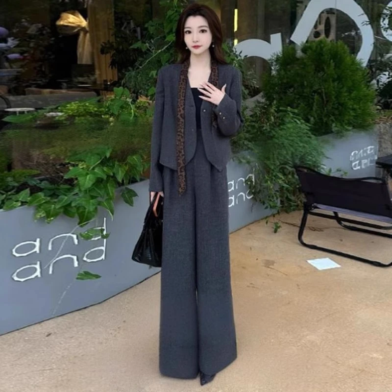 时尚气质套装女2025秋季新款高级感减龄短款外套阔腿裤穿搭两件套