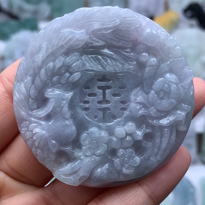 翡翠未镶嵌颈饰山水双喜临门两面工艺福利