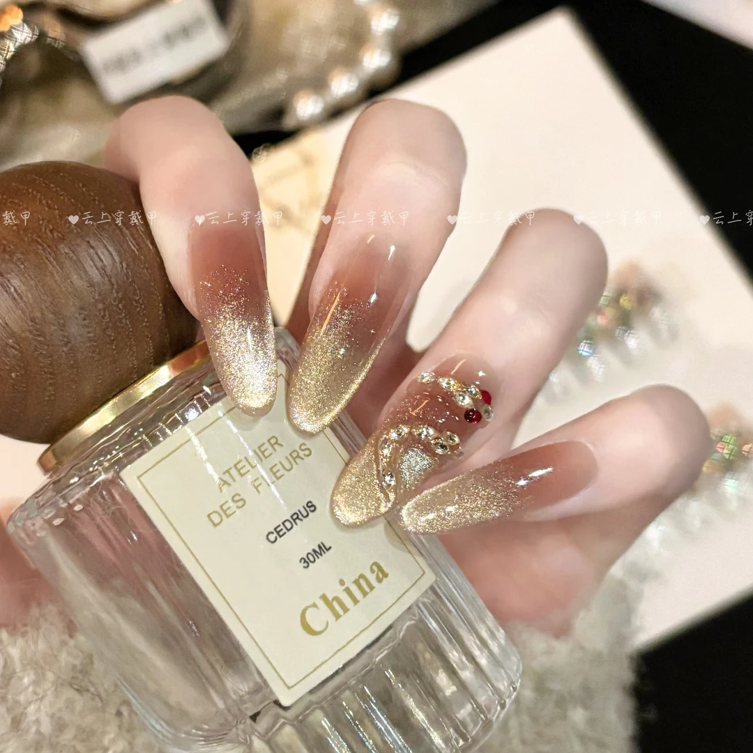 【香槟灵蛇】猫眼腮红高级纯欲ins气质优雅学生手工穿戴甲返潮复古