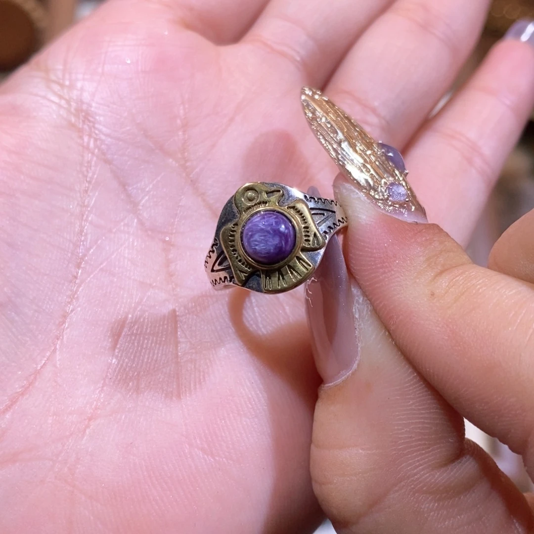 查罗石（紫龙晶）戒指银S925镶嵌风****_戒指