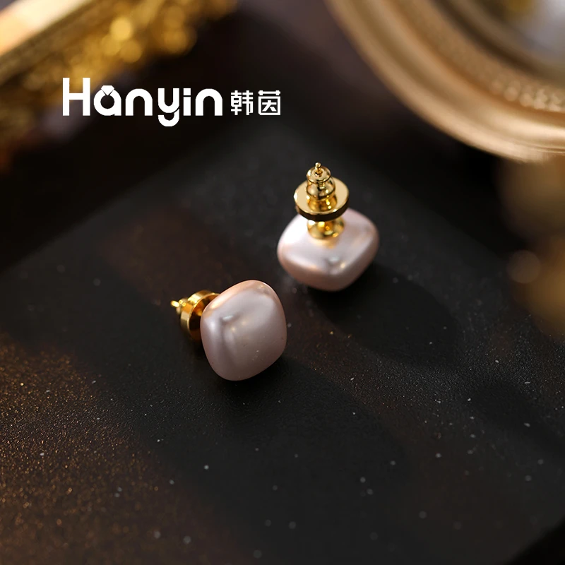 925银仿珍珠耳饰 韩国高版方糖面包珠时尚百搭耳钉2025新款耳饰