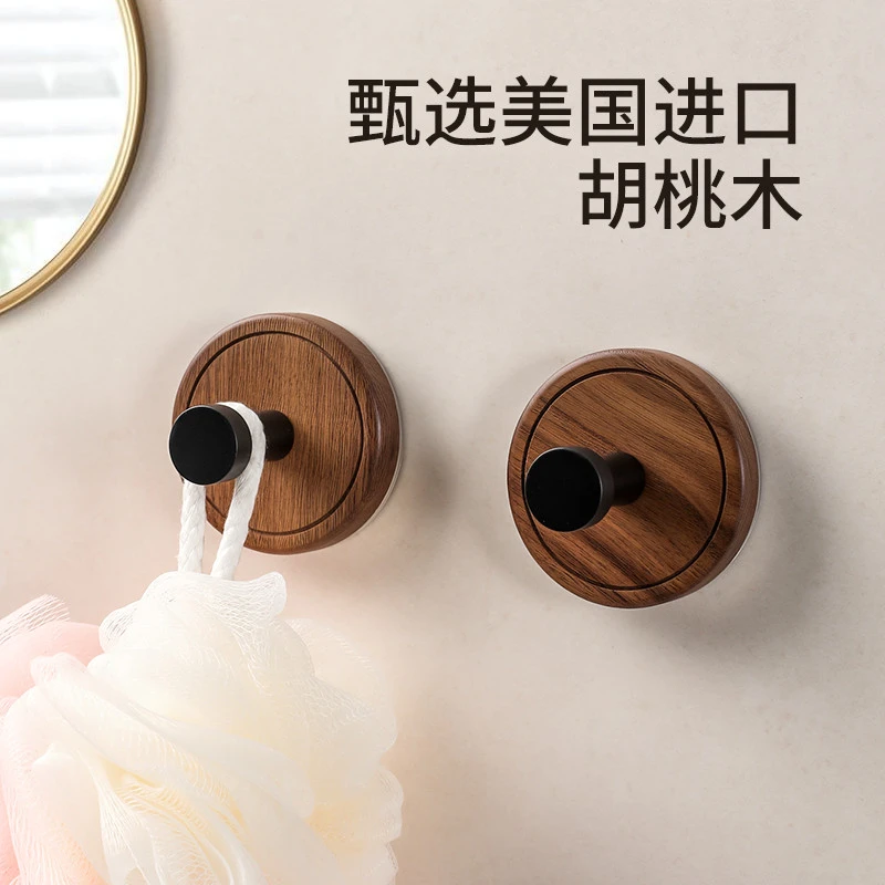 真空吸盘挂钩免打孔黑胡桃木无痕强承重中古风衣服挂钩门后粘钩