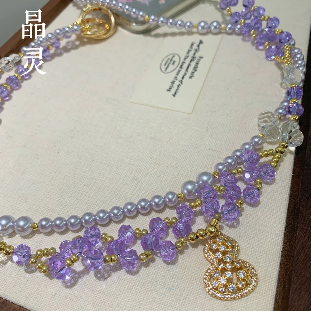 紫金葫芦原创镶钻珍珠手机链2025新款   斜挎长链防丢包包挂链