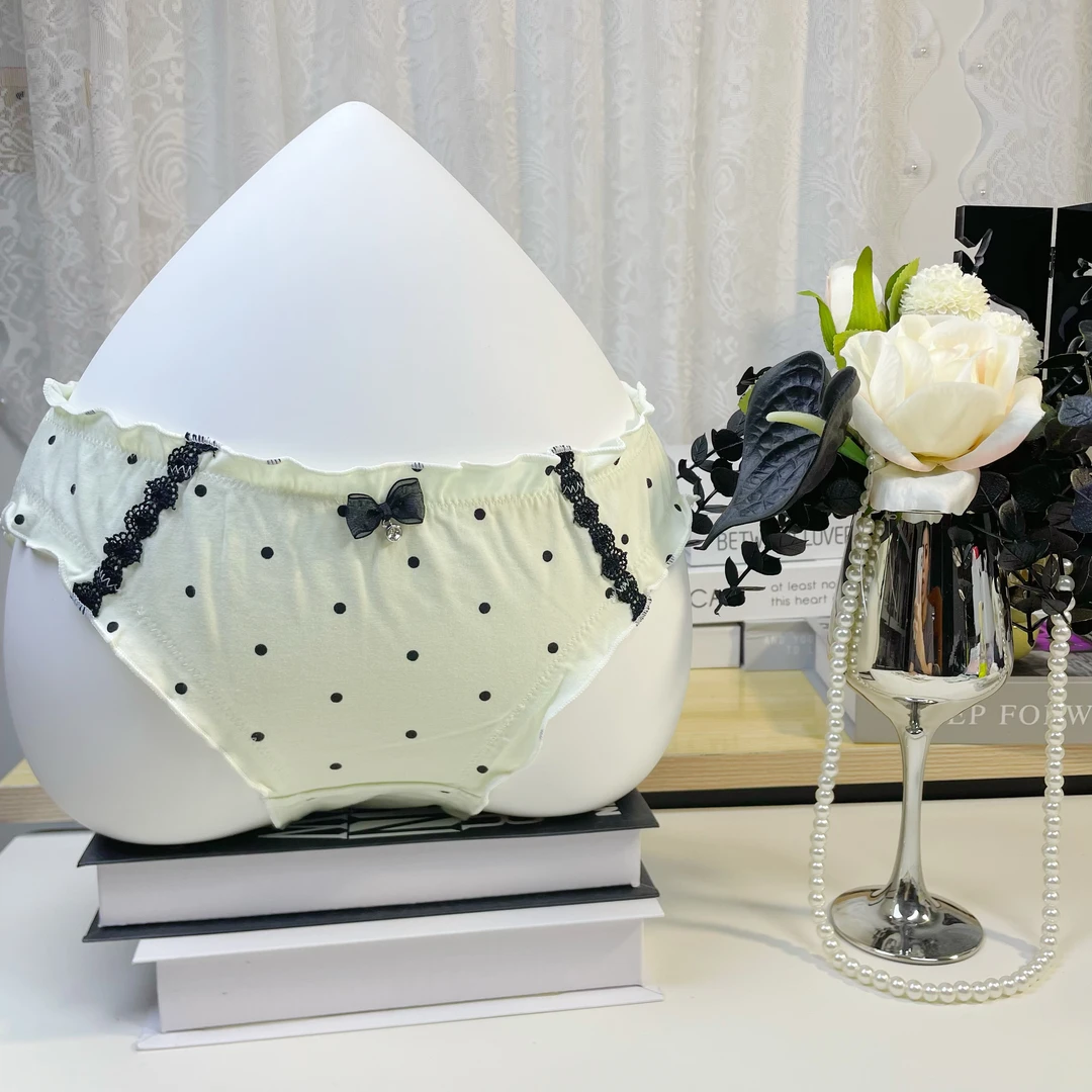 纯欲风欧若风夏季婴儿棉透气波点拼接蕾丝浪漫女士三角裤薄款