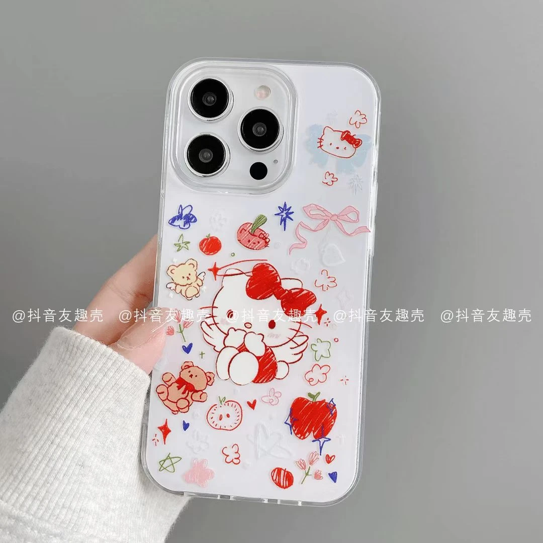 涂鸦红凯蒂适用于苹果17华为vivo小米oppo一加网红时尚手机防摔壳