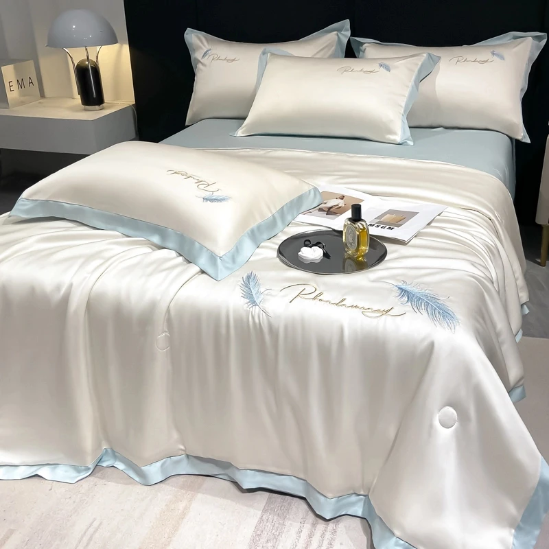 水星家纺适用夏季冰丝夏凉被四件套空调被可机洗水洗裸睡丝滑凉感