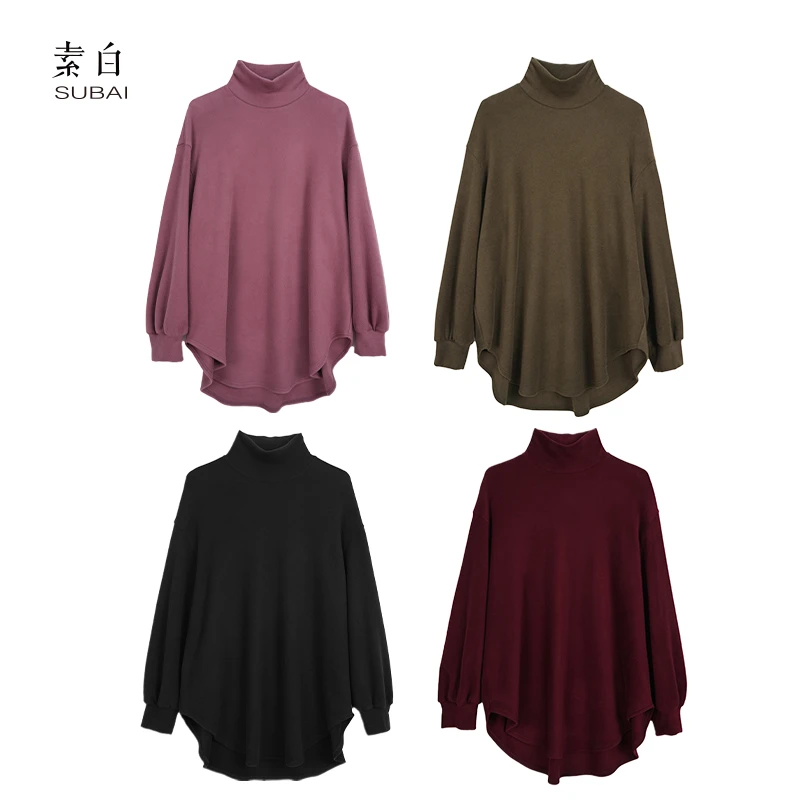 素白高领宽松【映冬】T02066长袖慵懒风百搭显瘦针织衫