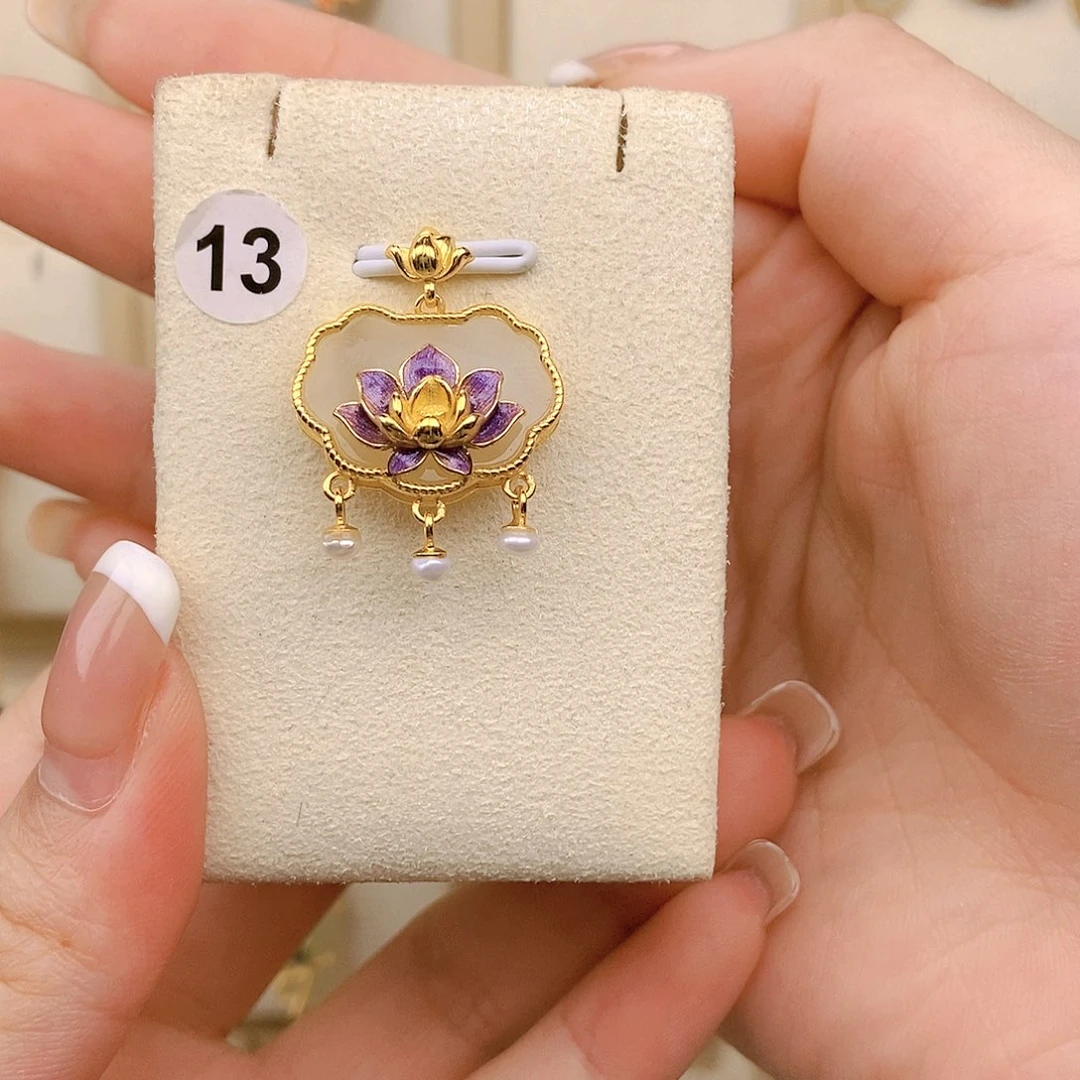 和田玉银S925镀金镶嵌颈饰