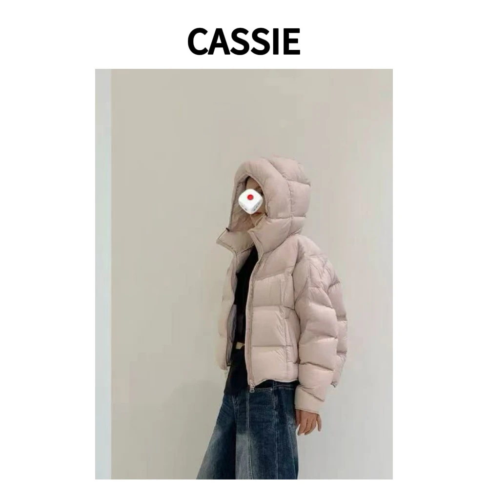 CASSIE多巴胺时尚高级感小个子短款连帽95白羽绒服泡芙羽绒外套
