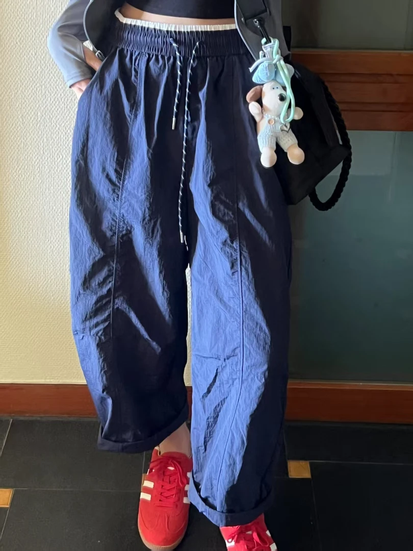 设计感高腰抽绳哈伦阔腿裤女春夏新款显瘦百搭潮流户外运动休闲裤