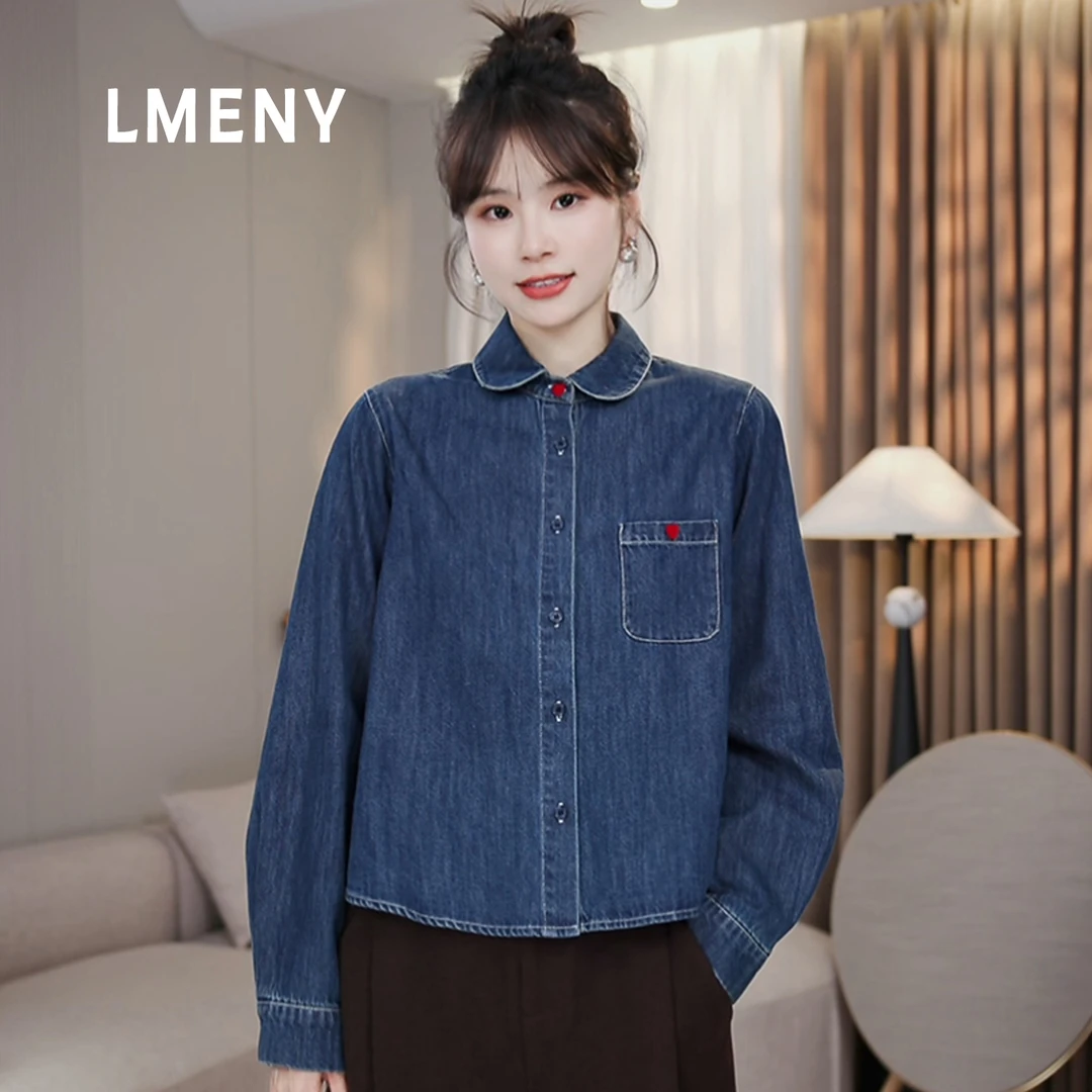 【反季福利】LMENY“怦然心动”牛仔衬衫女蓝色加厚设计感上衣25DC025