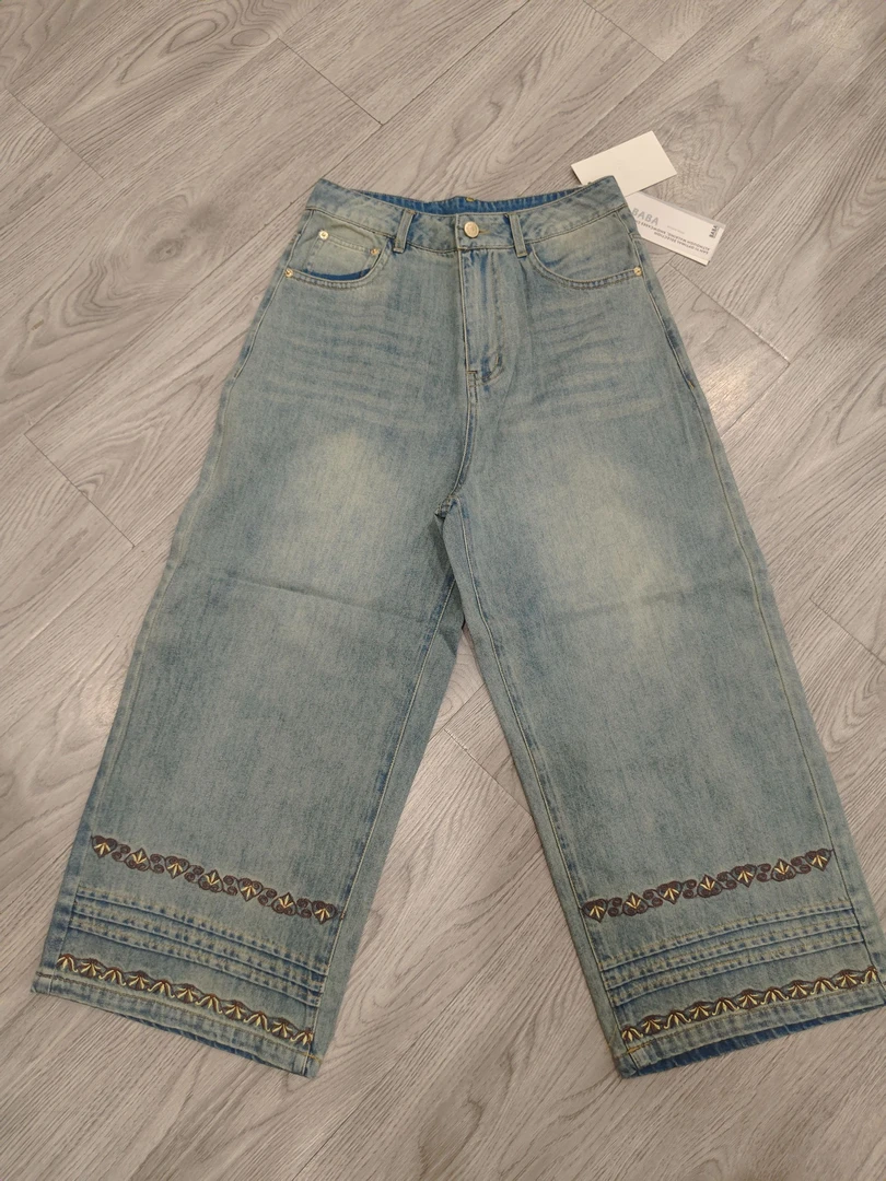 11168休闲女刺绣牛仔裤裤子水洗直筒高质感穿搭