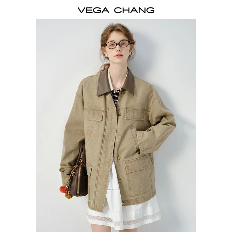 VEGA CHANG牛仔外套2025秋季新款撞色拼接琥珀流光外套0298JJ