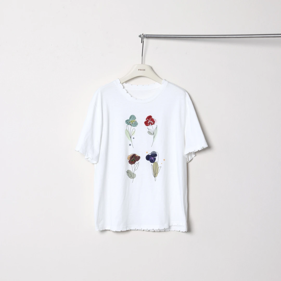 PRASE·杨杨【花花T】微胖轻奢设计夏女时尚百搭针织钩花T恤PR505B79