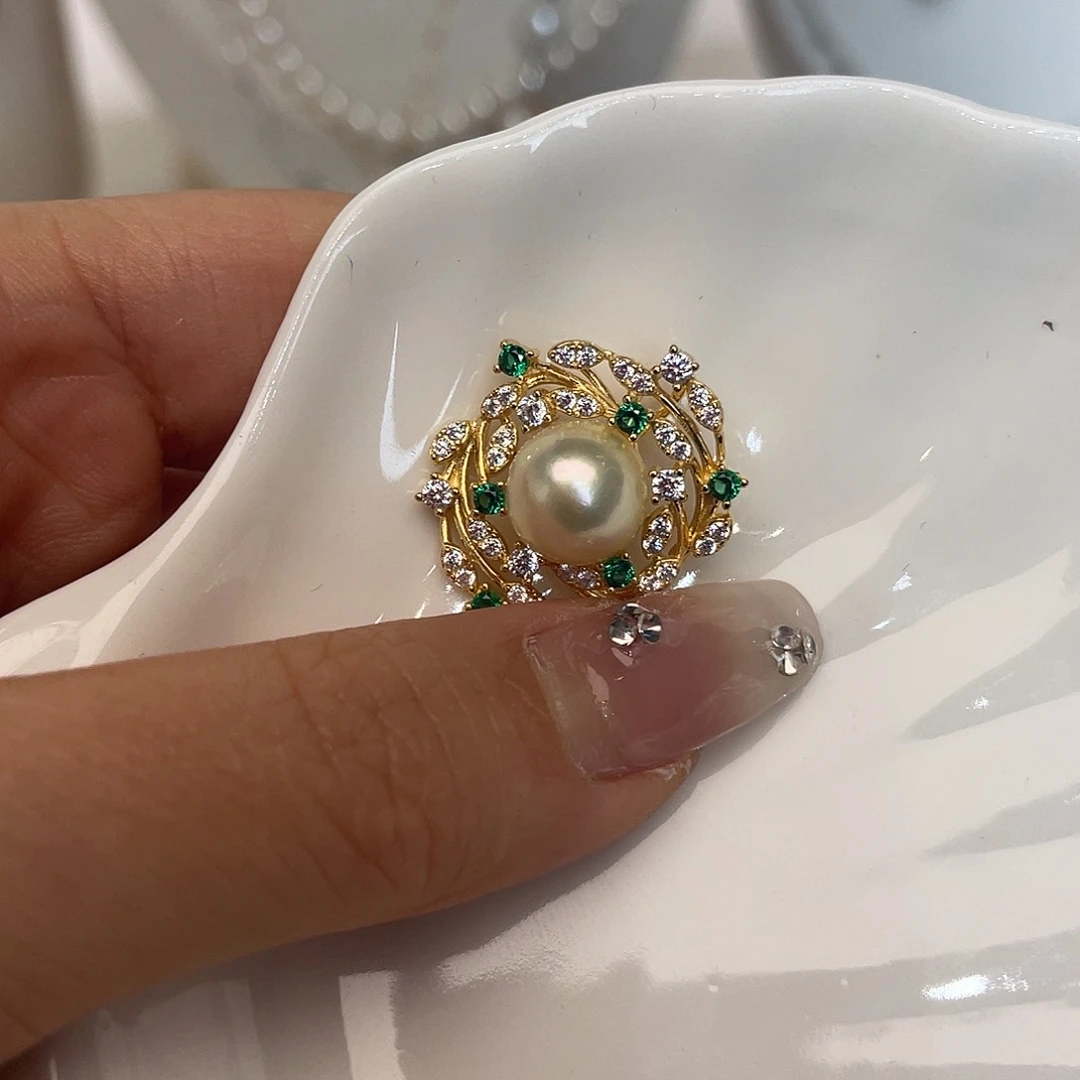 银S925镶嵌海水珍珠吊坠(不含链)