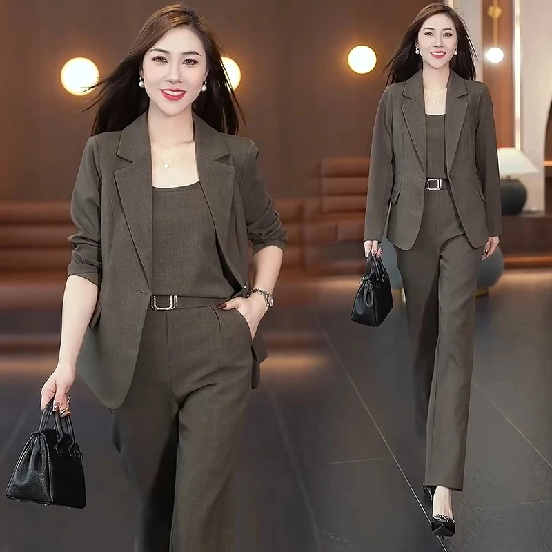 时尚西服外套女2025春季新款洋气质小个子显瘦职业西装西裤三件套