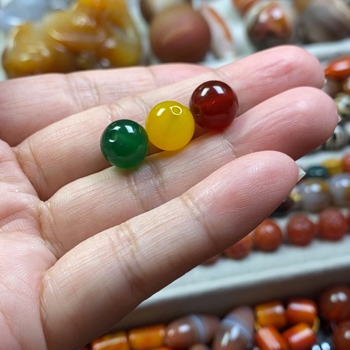 未镶嵌玛瑙/玉髓珠宝半成品10mm红黄绿