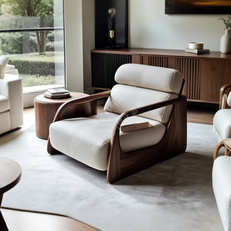 北美黑胡桃木沙发椅家用客厅休闲椅高背真皮单人椅设计师款卡座