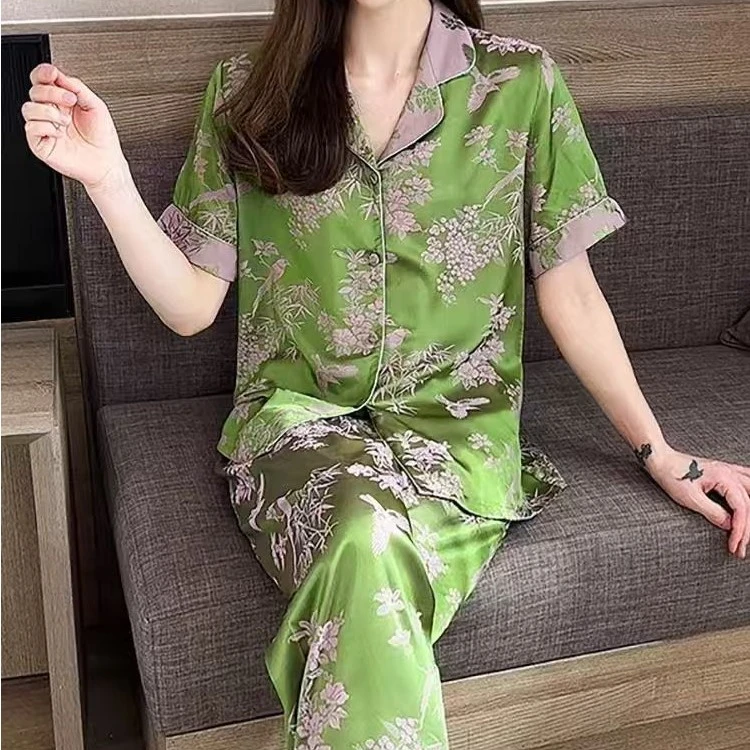 林深翠鸣短袖 新款女士精品睡衣家居服中式套装显瘦中国