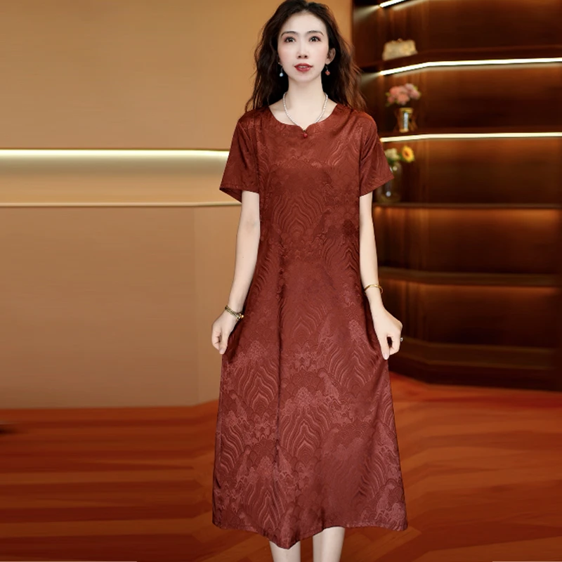 云纹雅裙 气质中长款秋季时连衣裙百搭遮肉裙子