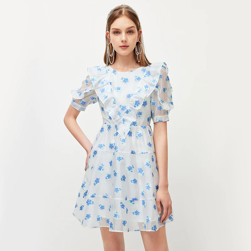 missCOCOON提花裙子女夏新少女感荷叶边连衣裙922206C320191