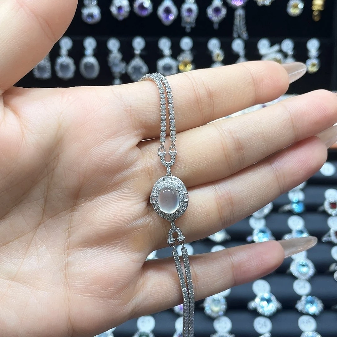 比***孩银S925镶嵌蛇纹石玉手链