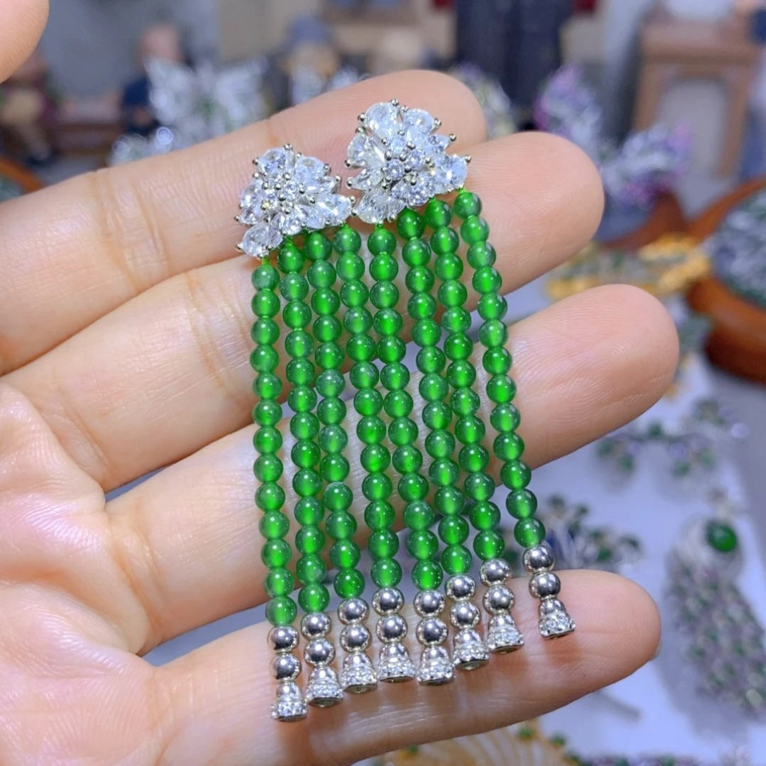 翡翠耳钉银S925镶嵌天然翡翠