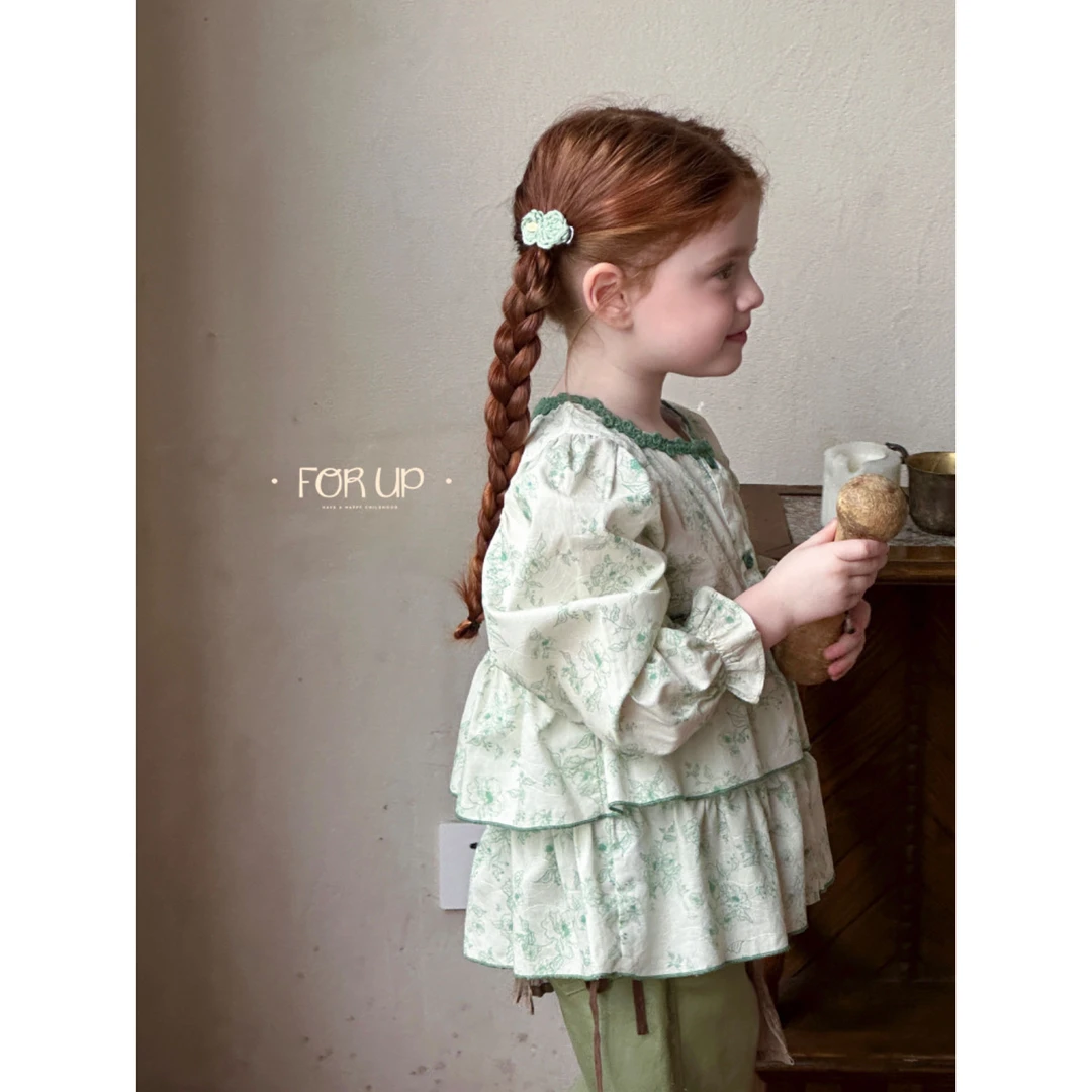 【现货】243-FU-79028果松绿 [FORUP]法式薇希花朵提花娃娃衫