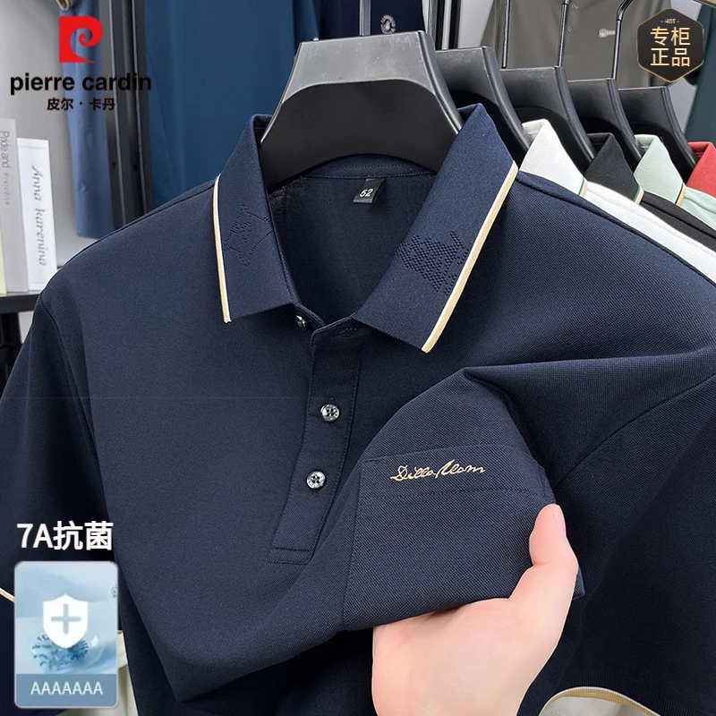 皮尔卡丹真口袋中老年男士短袖t恤上衣翻领polo衫商务宽松爸爸装