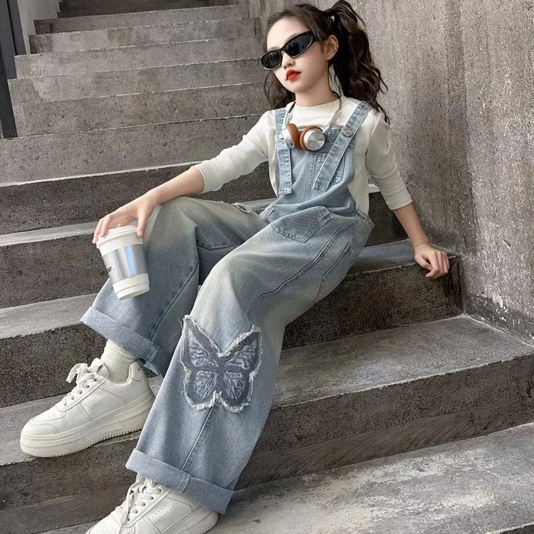 女童牛仔背带裤春秋2025新款儿童背带裤秋装网红洋气大童吊带裤潮