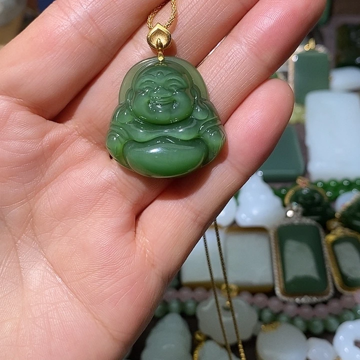 和田玉（碧玉）18K金镶嵌吊坠(不含链)