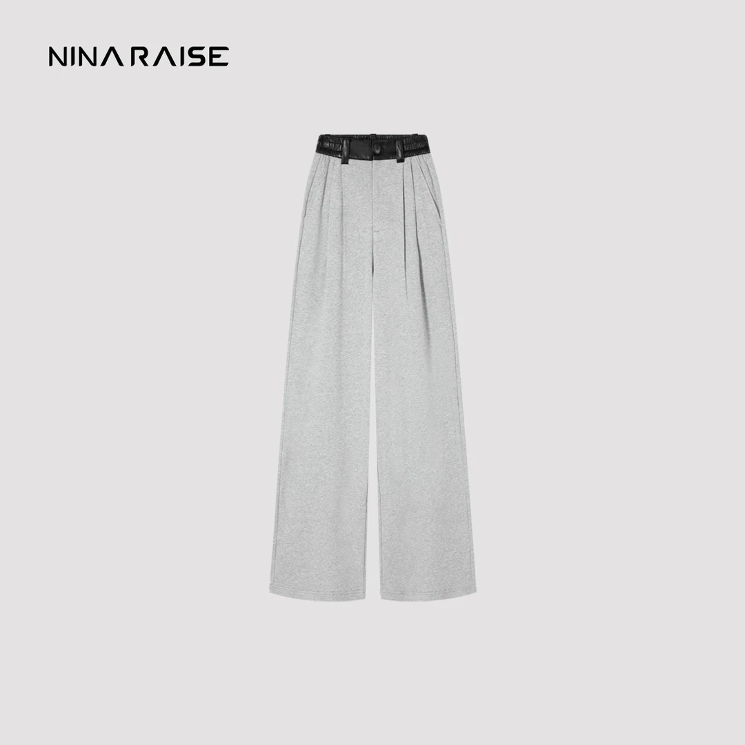 拼接皮腰头设计宽松阔腿休闲裤 RA243XZ0386