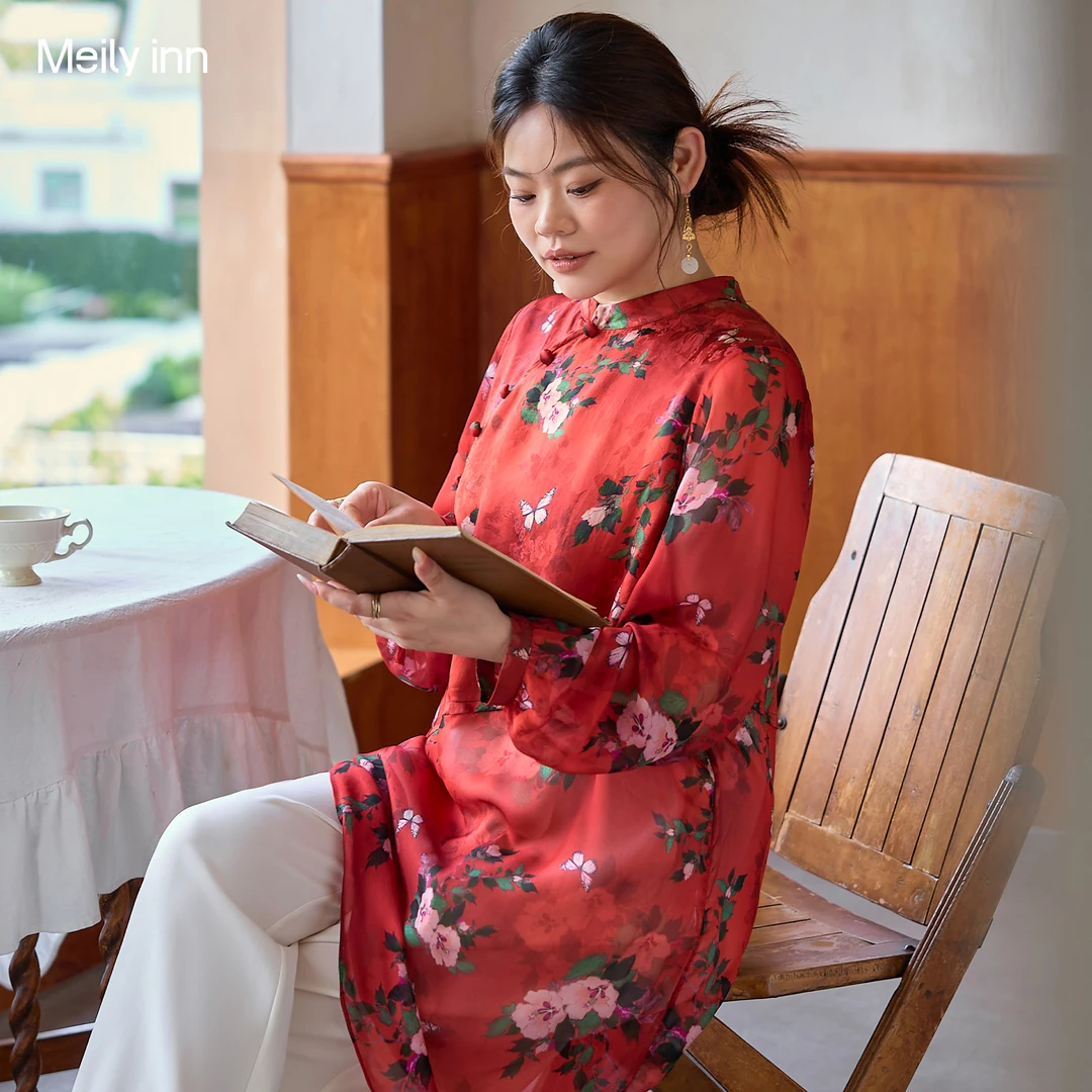 美丽客栈国风复古长袖衬衫新中式盘扣立领灯笼新中式盘扣立领衬衫