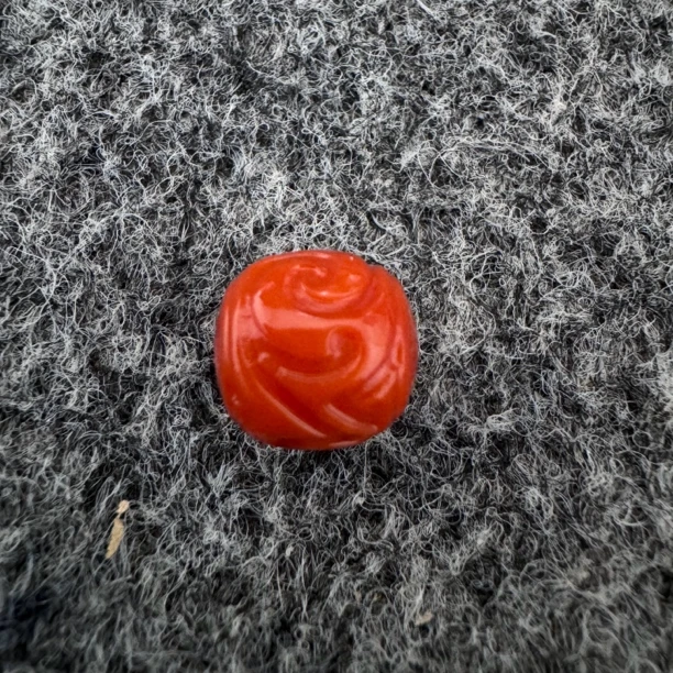 川料南红雕刻博古纹老型珠直径10柿子红颜色漂亮珠 配串美观