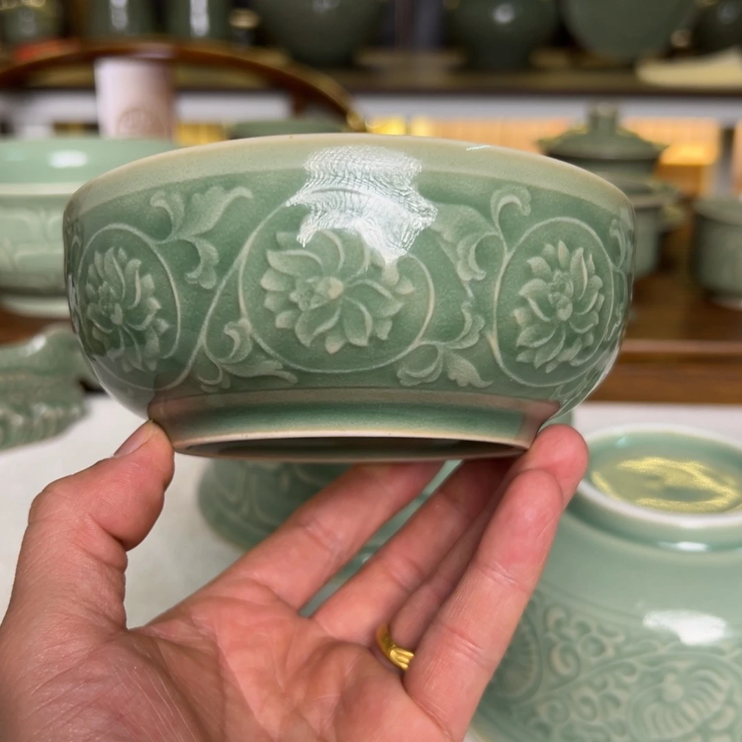 碗耀州窑5寸缠枝莲纹米饭碗一个