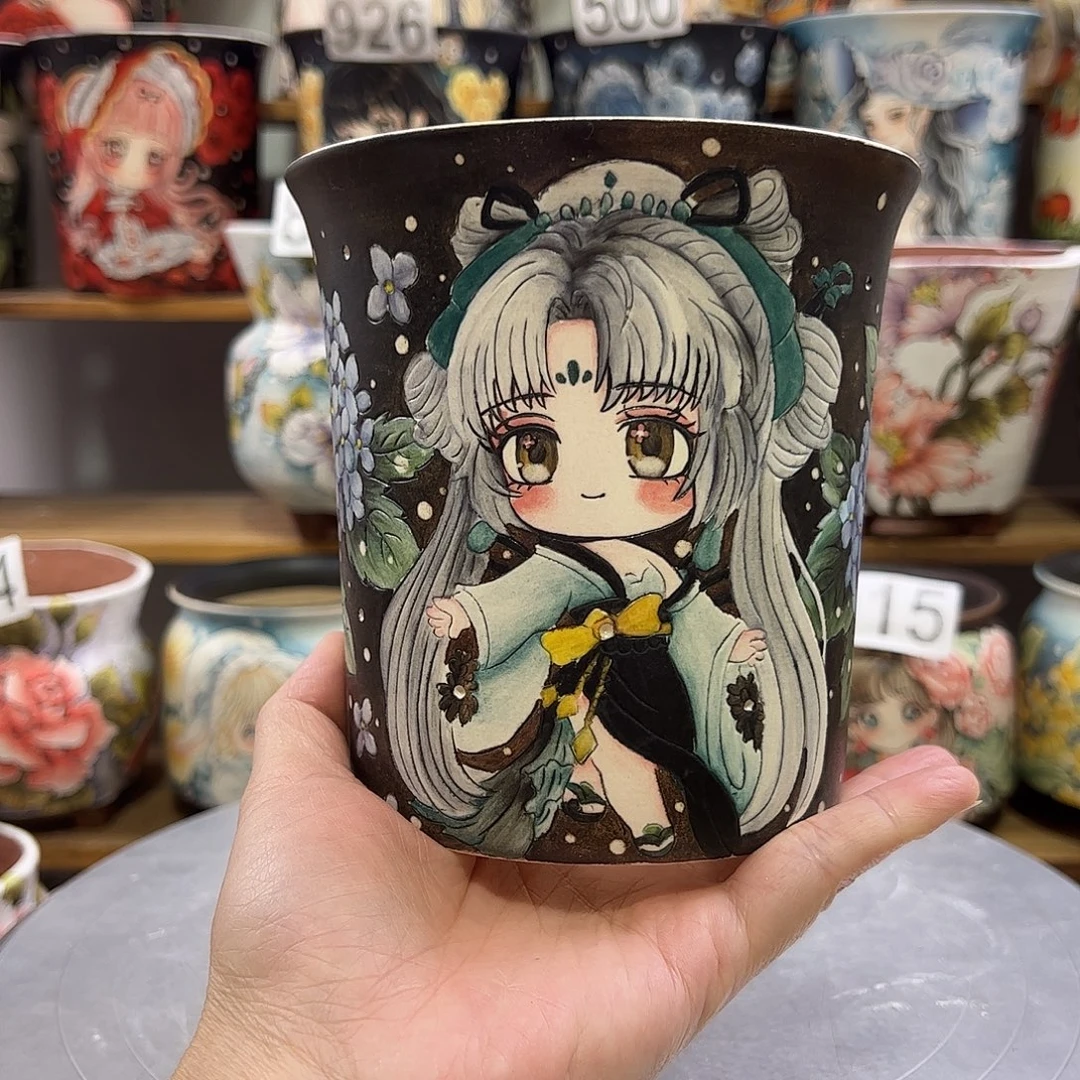 墨***璃景德镇炫彩手绘景德镇陶瓷花盆