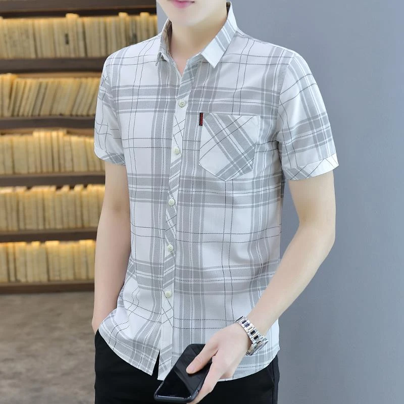 米诺狄2025年新款夏季冰丝短袖男士衬衫时尚百搭薄款休闲潮流衬衣