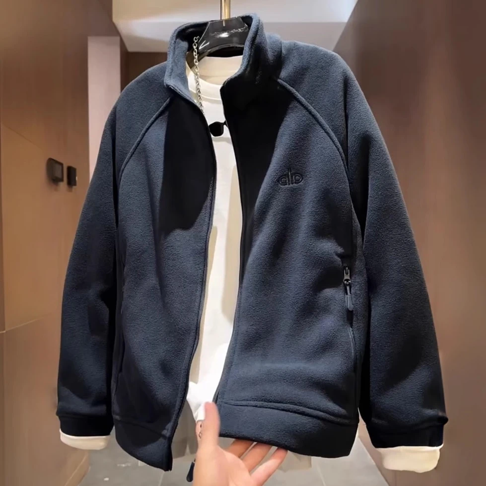 秋冬新款双面摇粒绒立领外套男士高级感字母刺绣百搭休闲保暖夹克