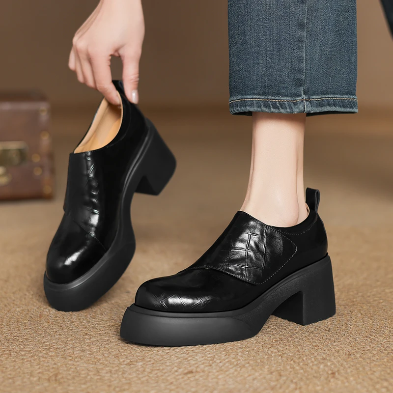 8cm粗跟轻便舒适气质百搭简约简约乐福小皮鞋女英伦风春秋单鞋