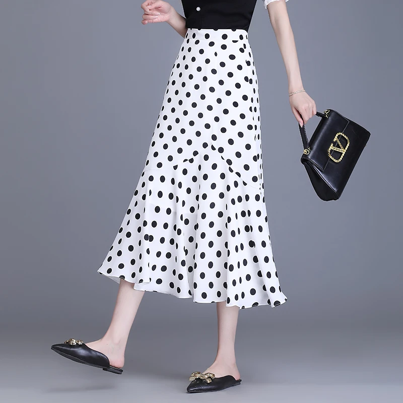 波点雪纺鱼尾裙女夏季薄款2025新款显瘦荷叶边包臀裙时尚半身裙子