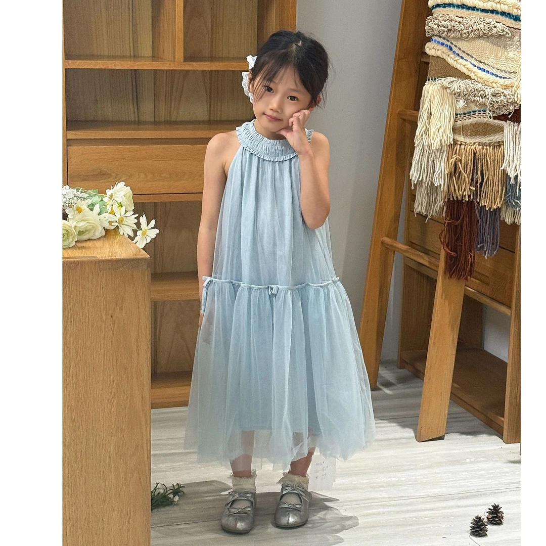 花泽西~公主风夏季新款女童仙气纱裙中大童挂脖连衣裙