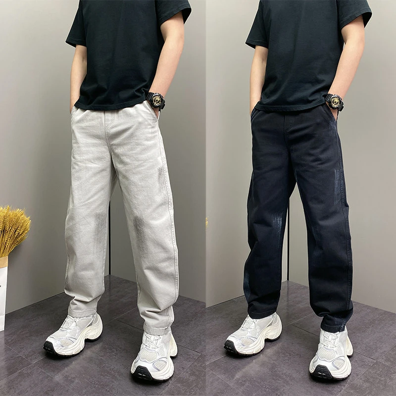 春秋新款纯色百搭休闲直筒裤美式潮牌直筒阔腿裤休闲拖地弯刀男裤