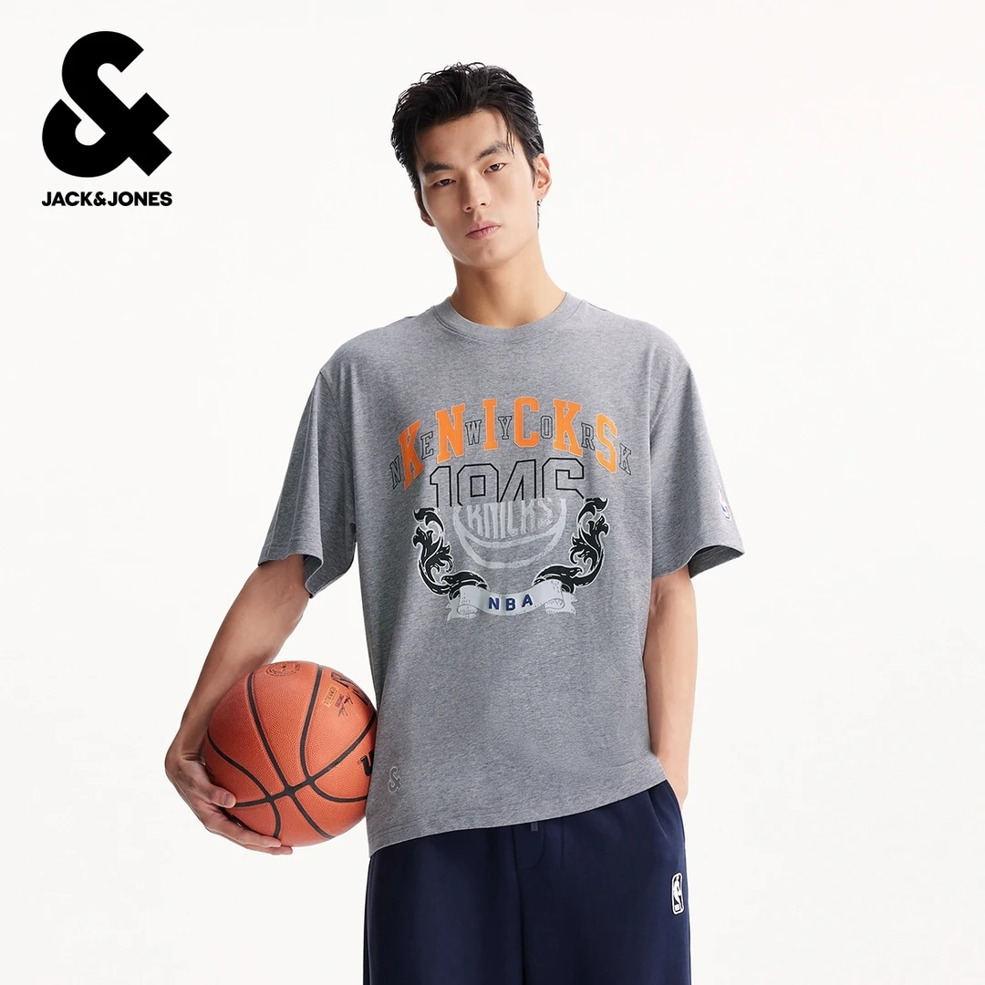 杰克琼斯男装短袖T恤打底衫罗纹圆领NBA联名时尚潮流百搭男款