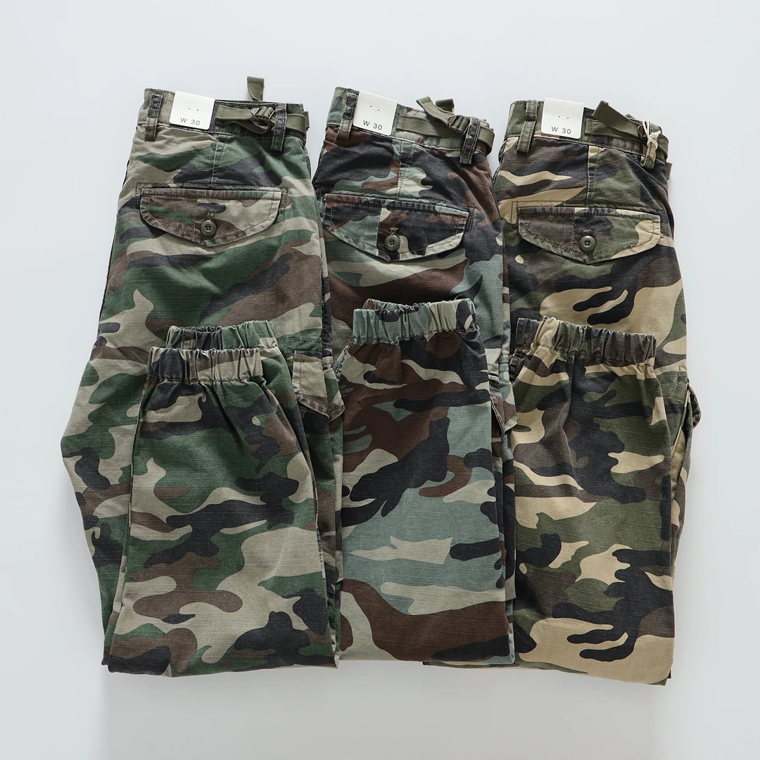 976 纯棉束脚迷彩工装裤高级竹节肌理男士新款休闲裤复古迷彩裤秋