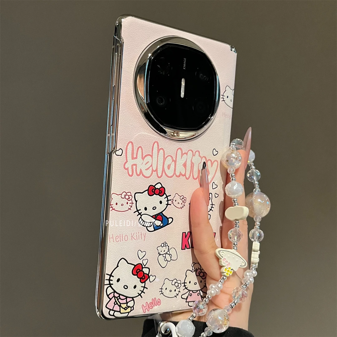 ins风皮纹粉白KT适用华为MateX5典藏版折叠屏手机壳磁吸中轴X3