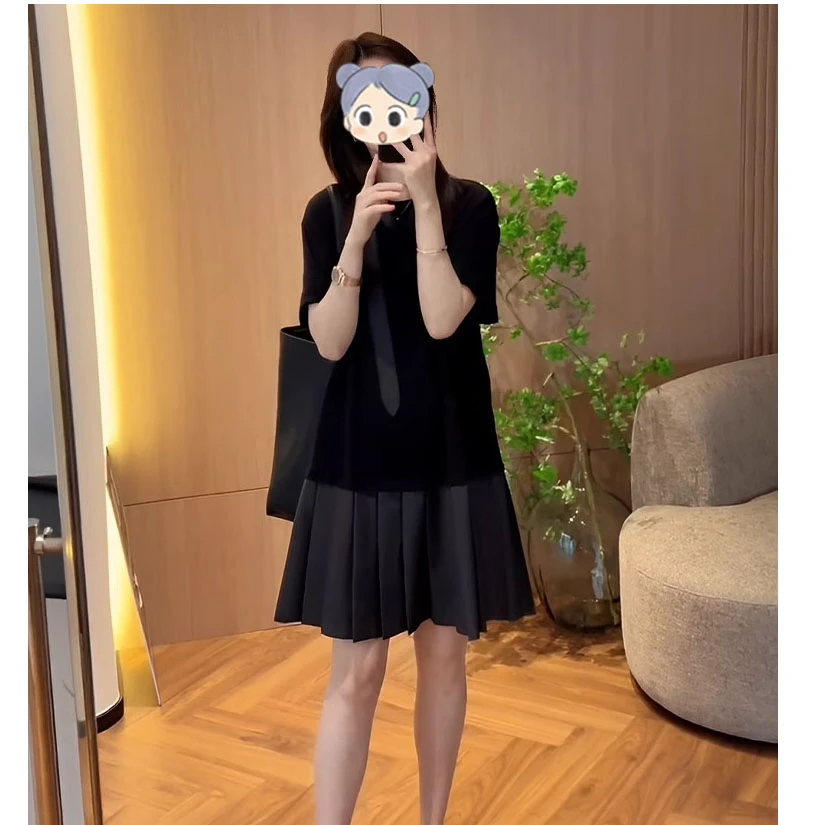 连衣裙夏女2025新款高级感超好看宽松慵懒风拼接短袖绝美气质裙子