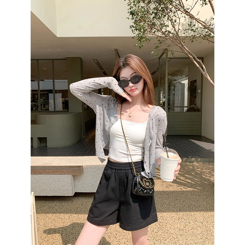 曾小咸百搭花灰色星星宽松长袖开衫Z252WTP1303