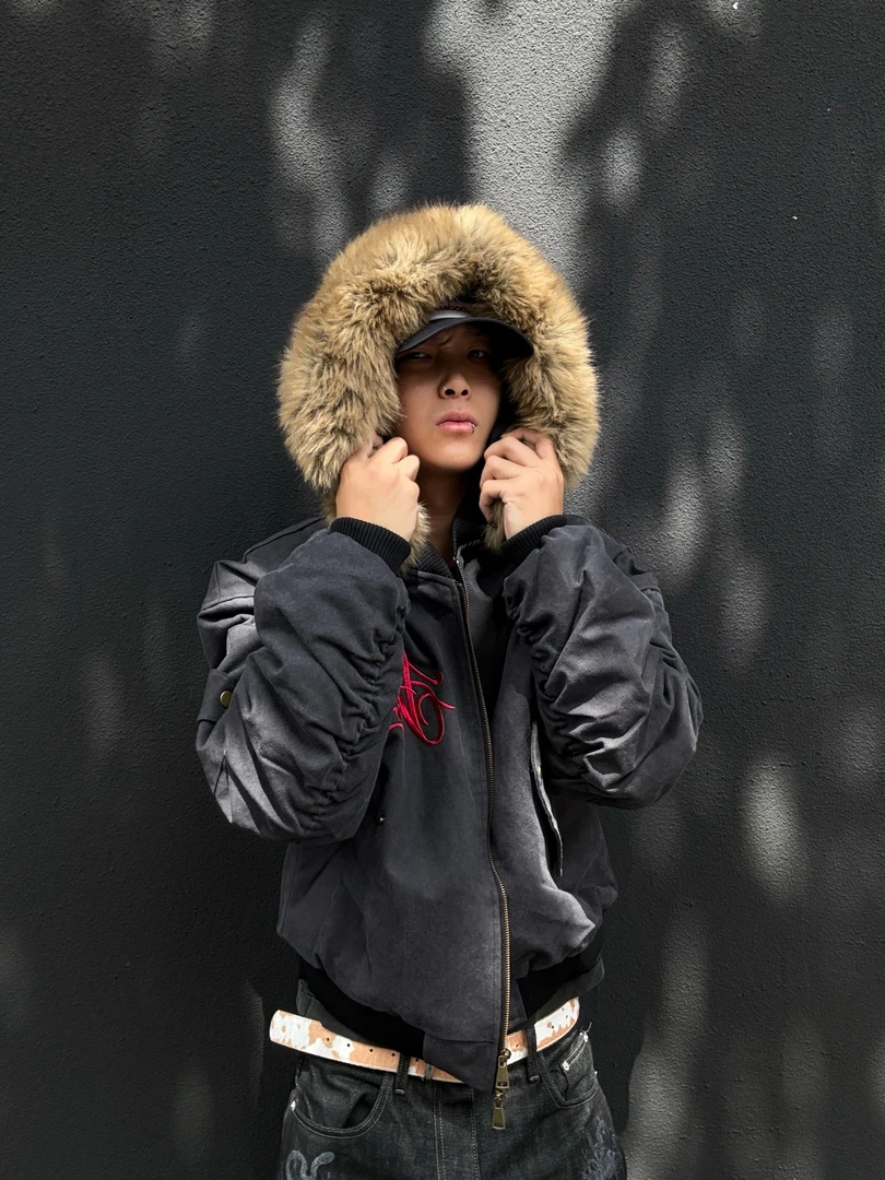 SKATEPARK“平头哥座山雕”MA1碧纹洗水珠帆毛领加厚冬季棉服外套