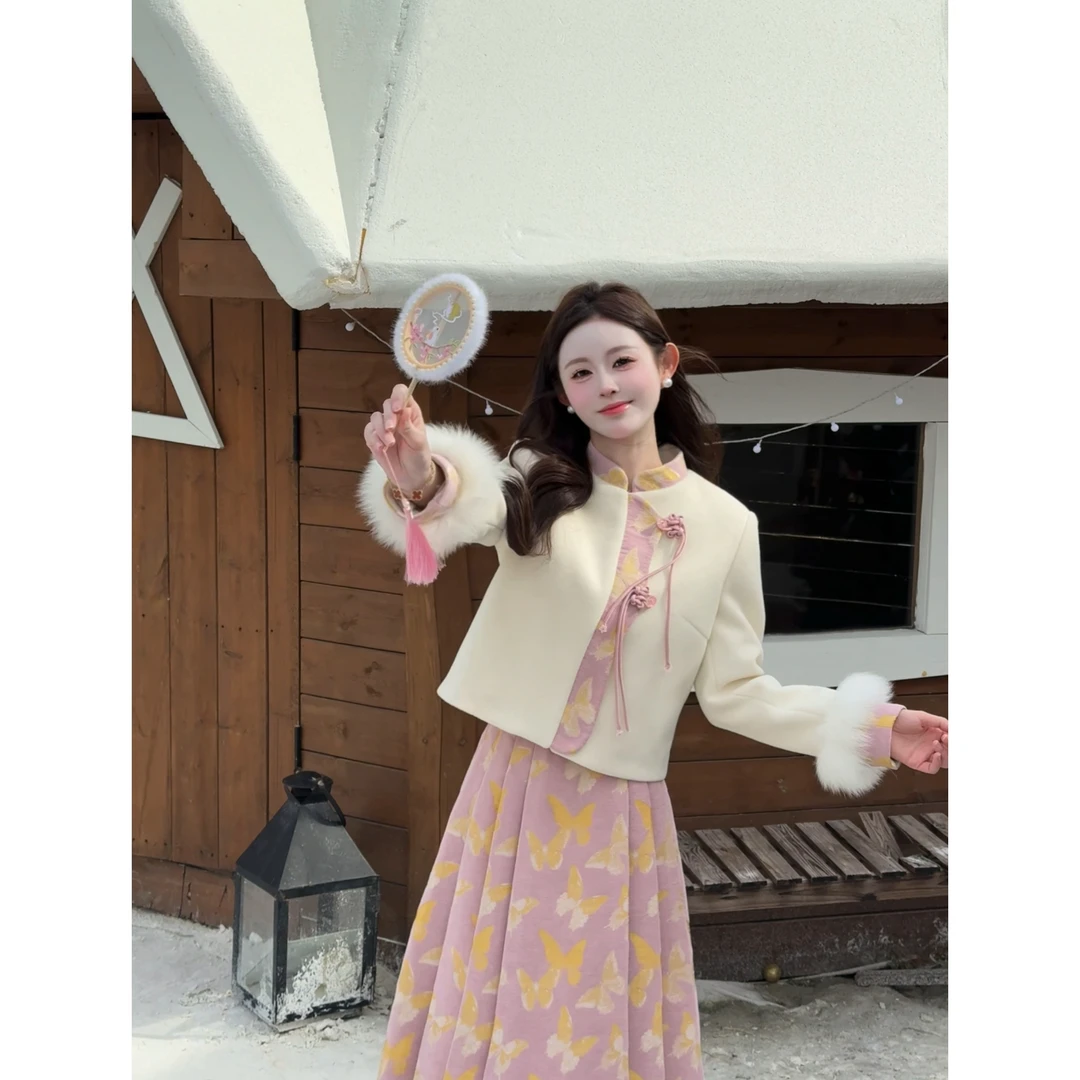 【福气蝶蝶】<77>新中式毛呢羽绒外套+半身裙XMZH10372XMZH10373